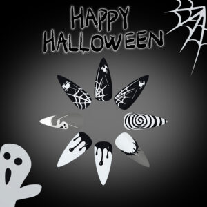 Ghost Cobweb Black — Long Almond Press-On Nails - Image 1