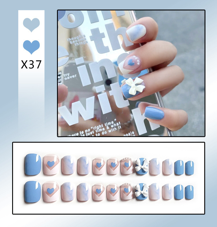 French Tip Press-On Nails with Rhinestones