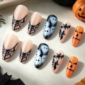 Spiderweb Nude Almond — Medium Almond Press-On Nails - Image 2