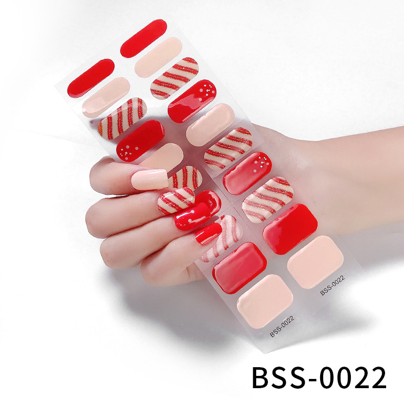 Red Glitter Stripes — Semi-Cured Gel Nail Strips