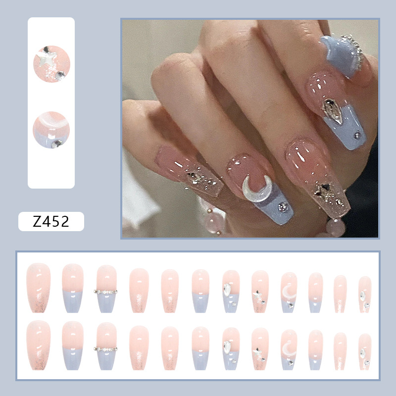 Pink Blue Moon — Long Press-On Nails