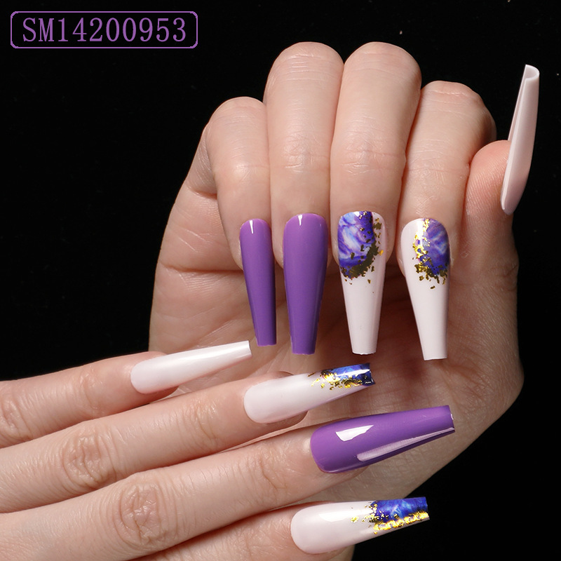 Purple Marble Coffin — Long Press-On Nails