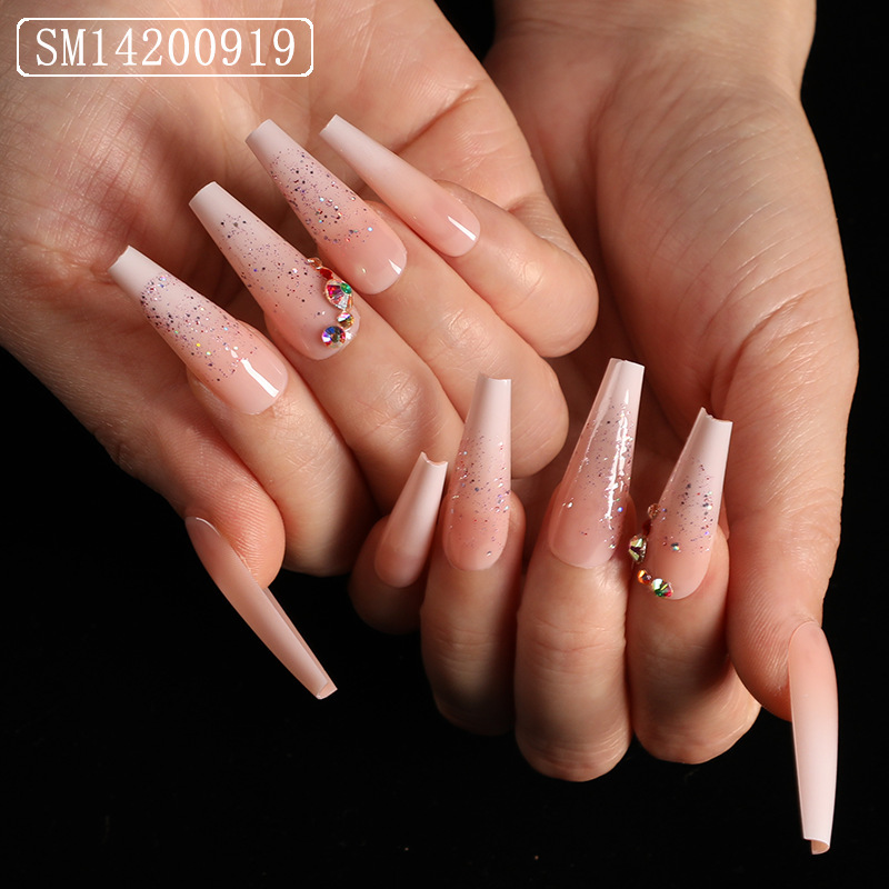 Nude Glitter Coffin — Long Press-On Nails