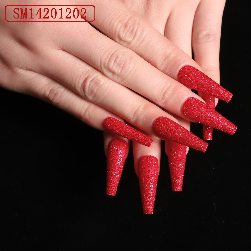 Red Glitter Coffin — Long Press-On Nails