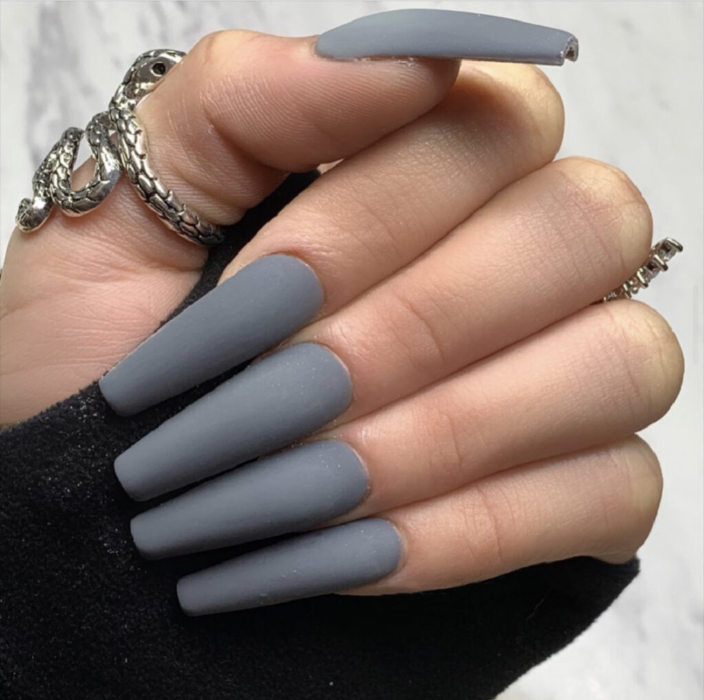 Matte Grey Coffin — Long Press-On Nails