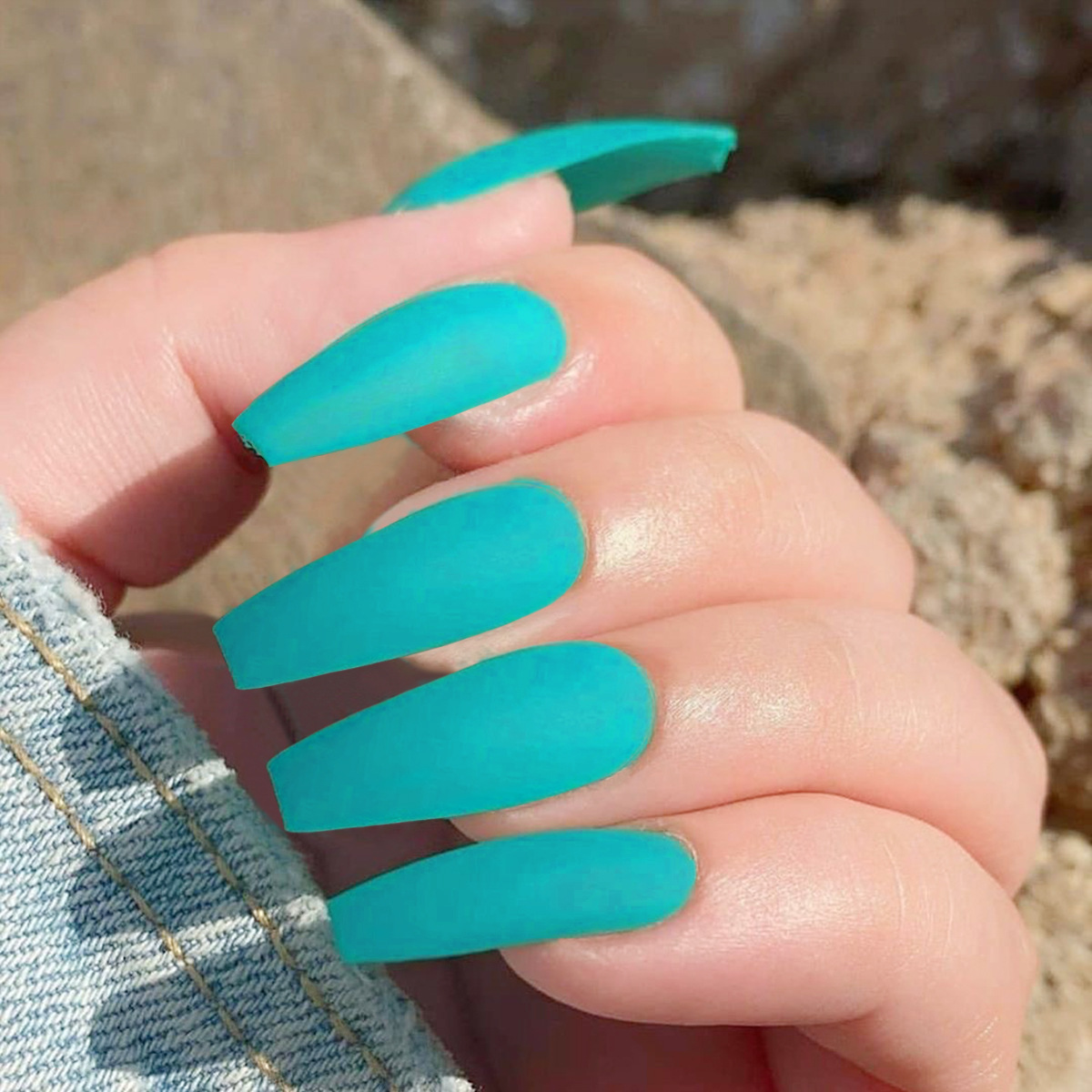 Teal Coffin — Long Press-On Nails - Image 1