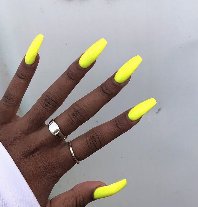 Neon Yellow Almond — Long Press-On Nails