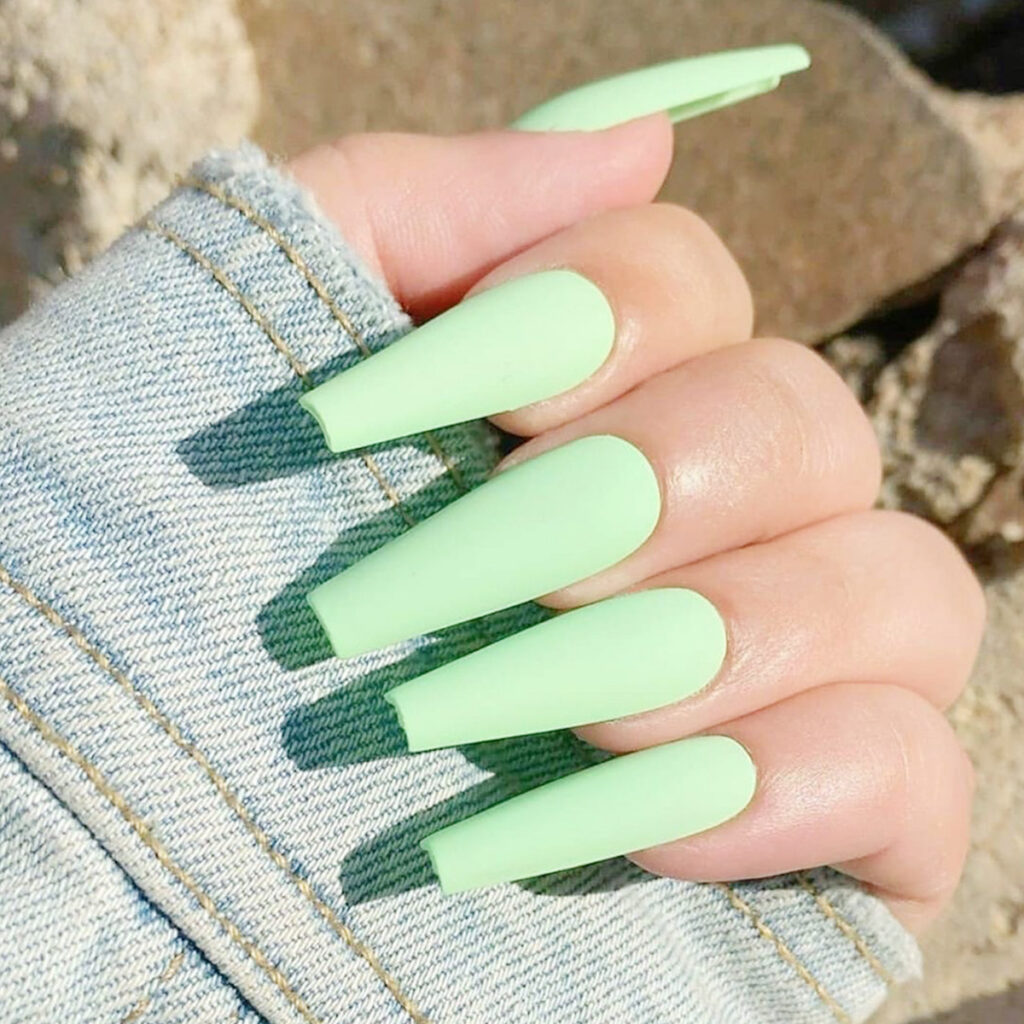 Matte Mint Coffin — Long Press-On Nails