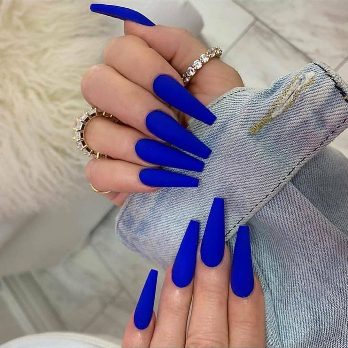 Royal Blue Coffin — Long Press-On Nails - Image 1