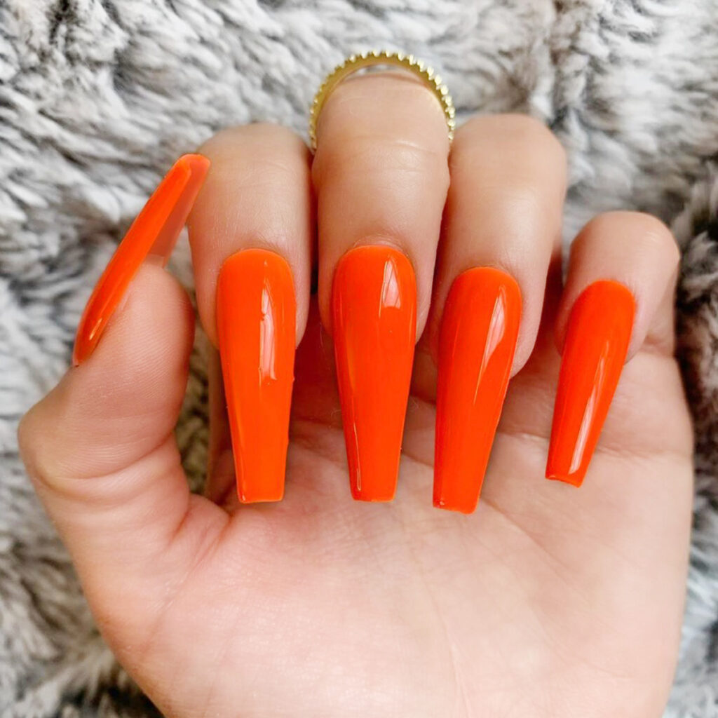 Orange Coffin — Long Press-On Nails