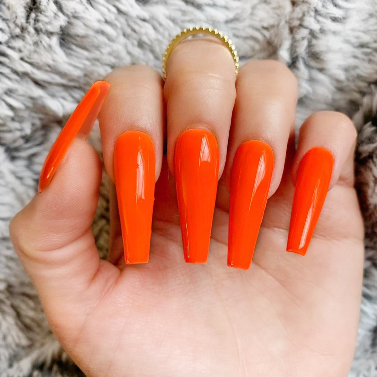 Orange Coffin — Long Press-On Nails - Image 1