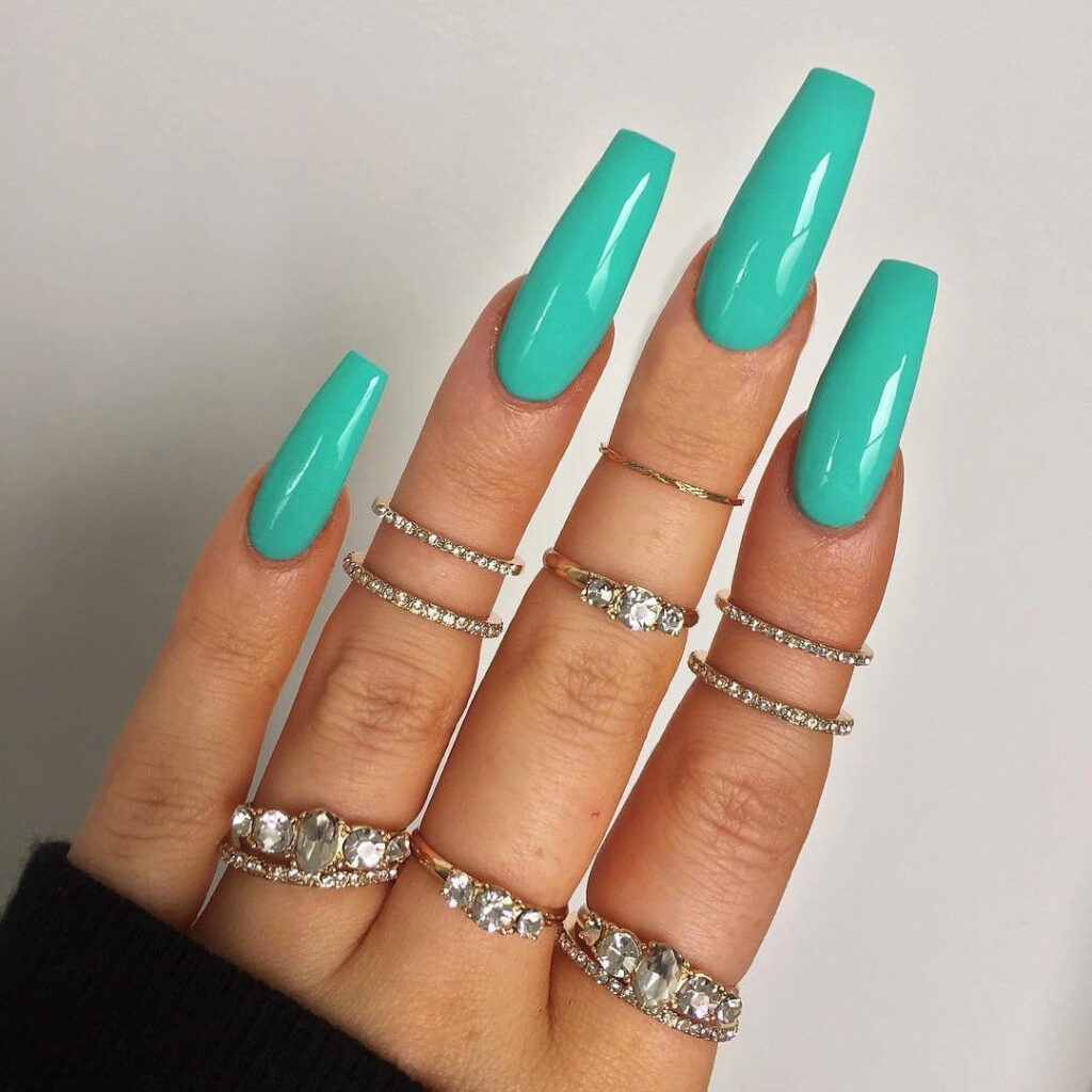 Turquoise Coffin — Long Press-On Nails