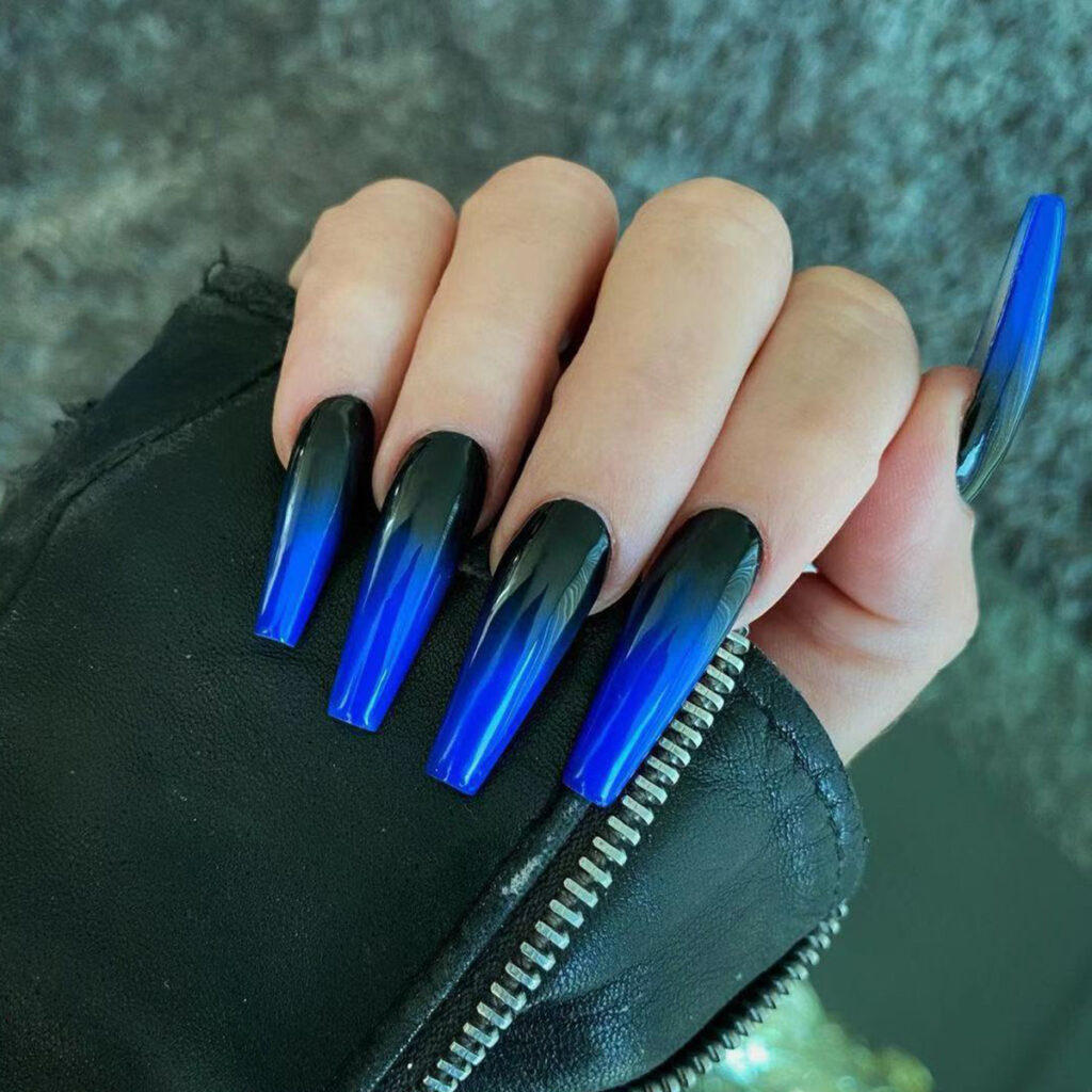 Blue Ombre Coffin — Long Press-On Nails