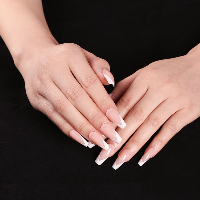 Nude V French Coffin — Long Press-On Nails