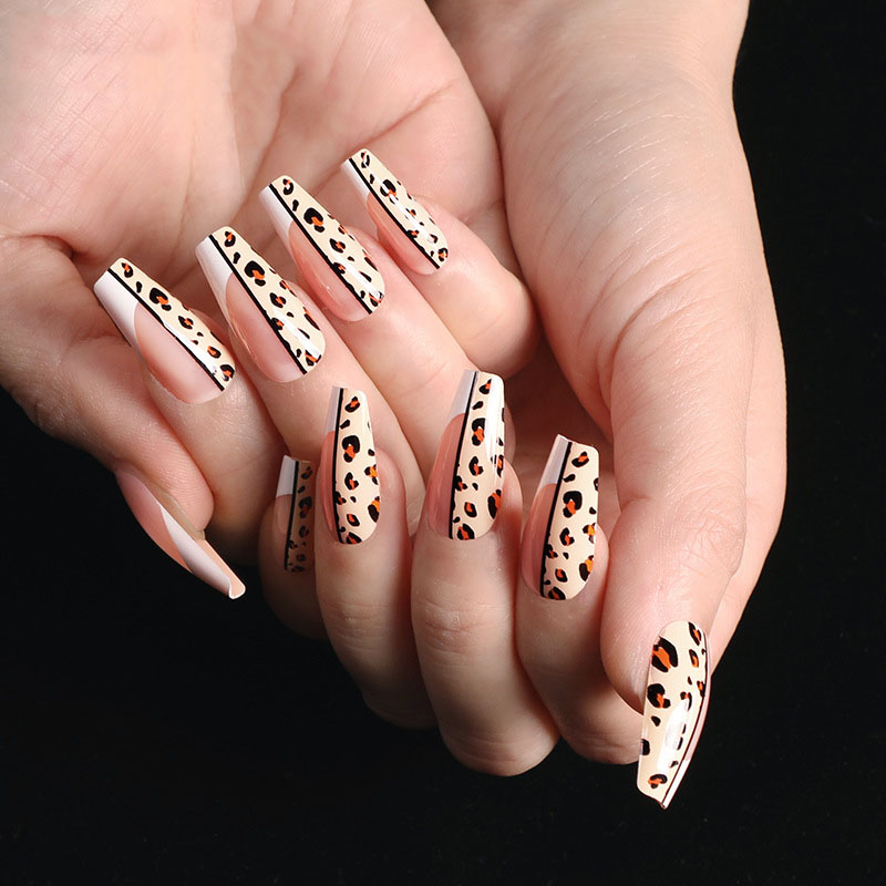 Nude Leopard Coffin — Long Press-On Nails