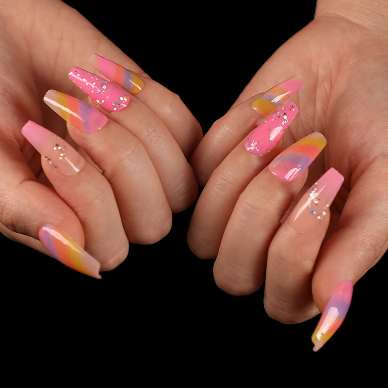 Pink Ombre Coffin II — Long Press-On Nails