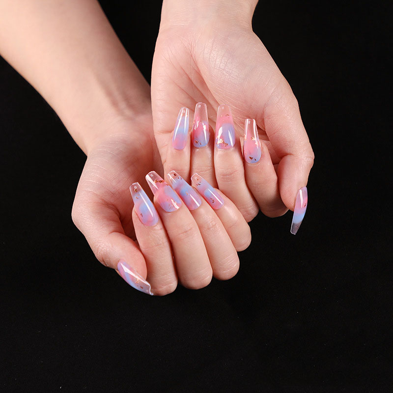 Blue Pink Ombre Coffin — Long Press-On Nails