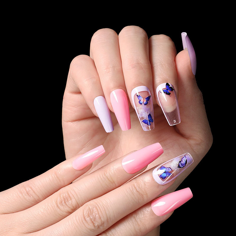 Pink Butterfly Coffin II — Long Press-On Nails