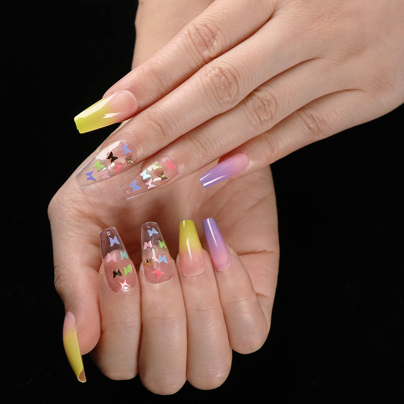 Clear Butterfly Coffin — Long Press-On Nails