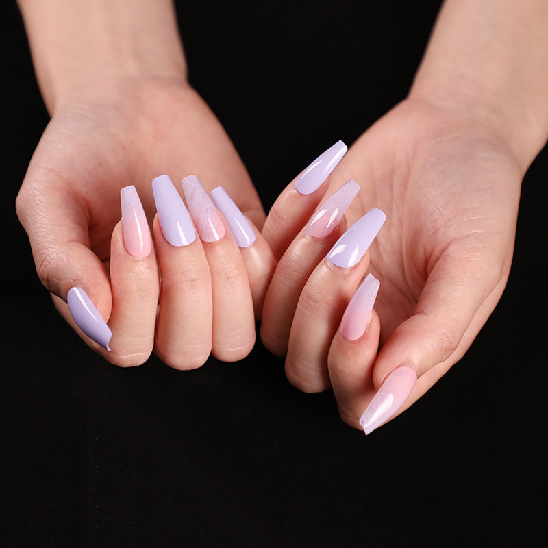 Lilac Glitter Coffin — Long Press-On Nails
