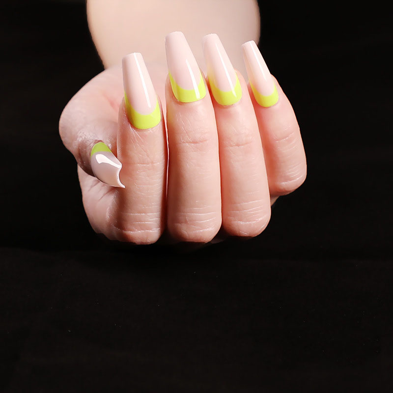 Neon Yellow French Coffin — Long Press-On Nails