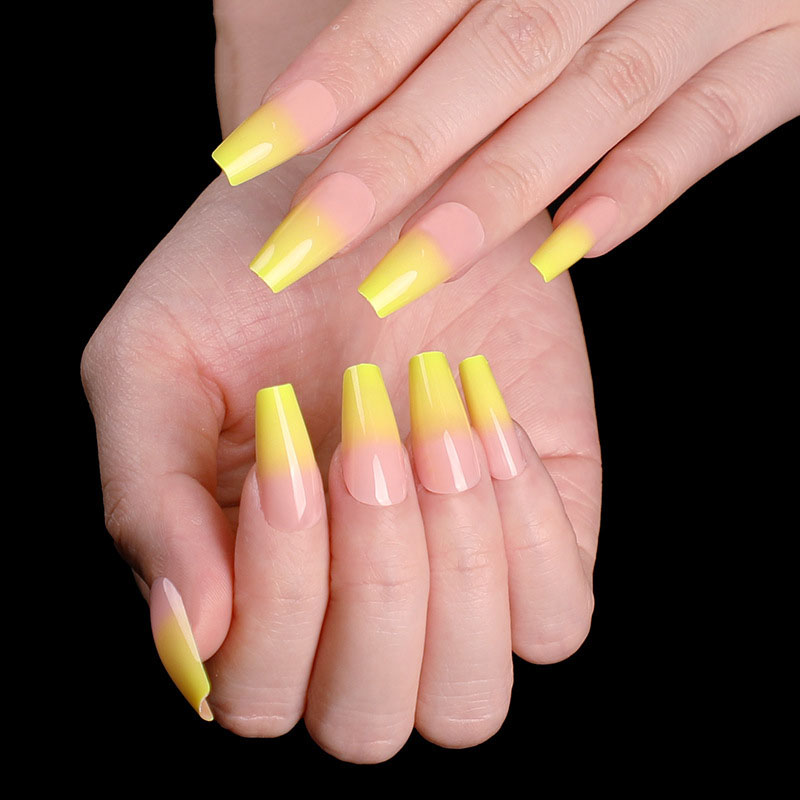 Yellow Ombre Coffin — Long Press-On Nails