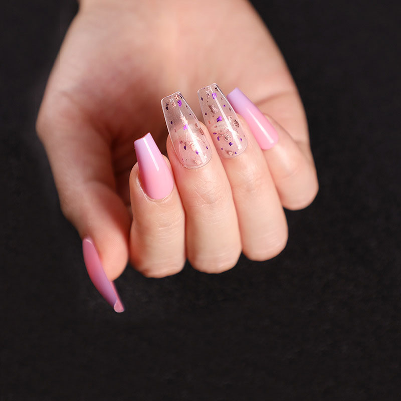Pink Glitter Coffin II — Long Press-On Nails