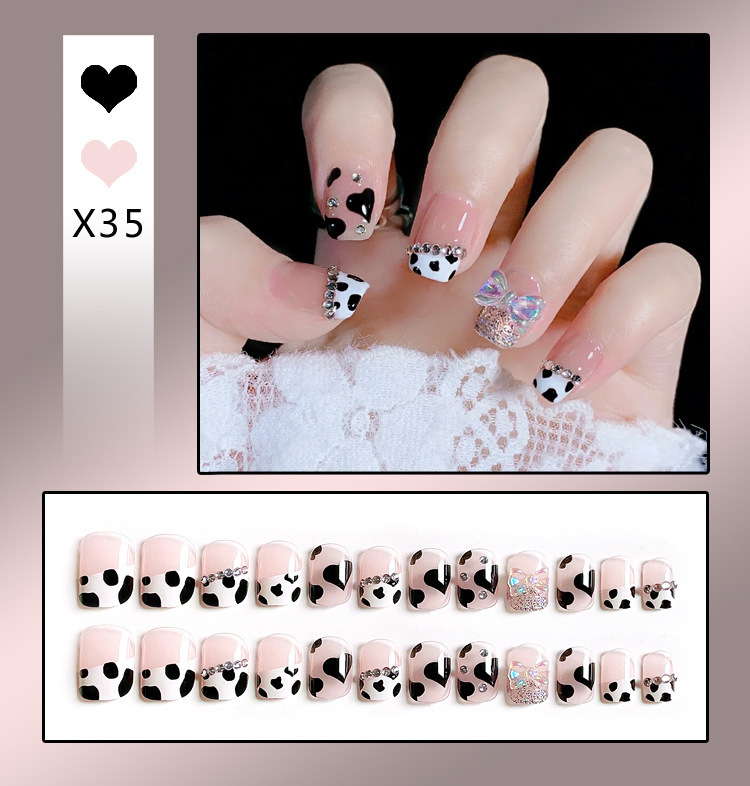 French Tip Press-On Nails with Rhinestones