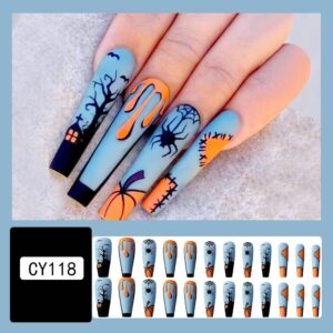Haunted House Matte Blue — Long Coffin Press-On Nails - Image 2
