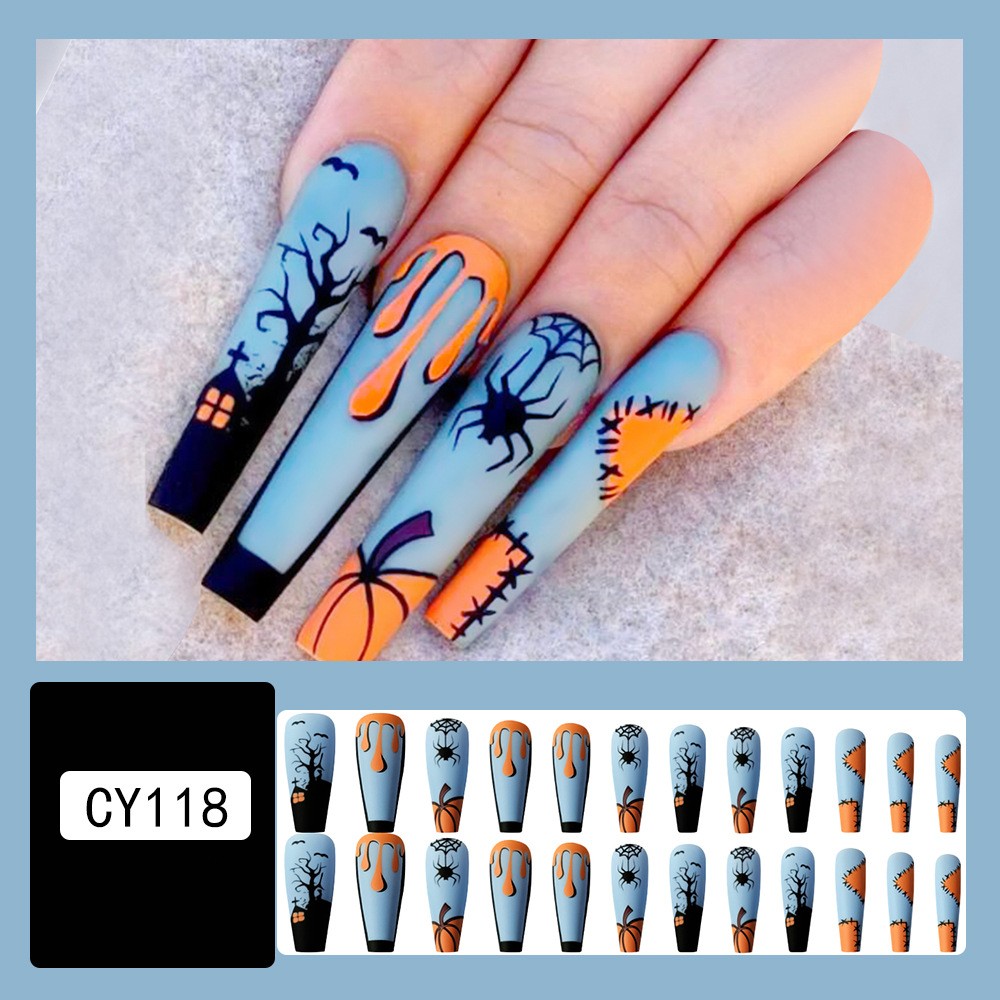 Haunted House Matte Blue — Long Coffin Press-On Nails