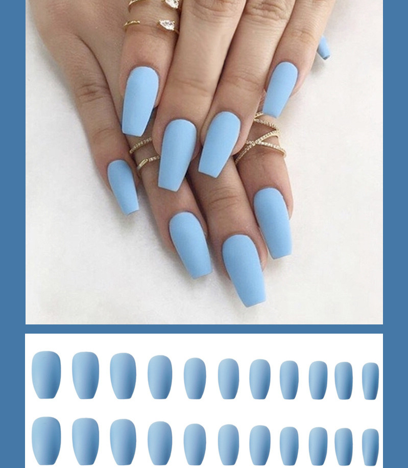 Light Blue Coffin — Long Press-On Nails