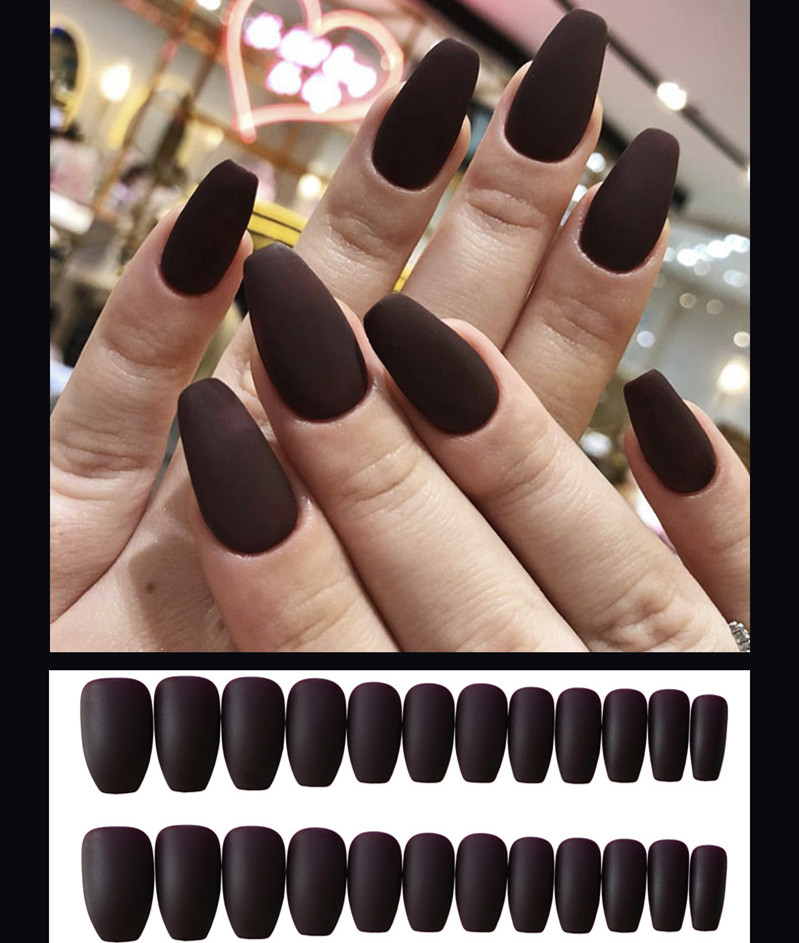 Matte Black Coffin — Long Press-On Nails