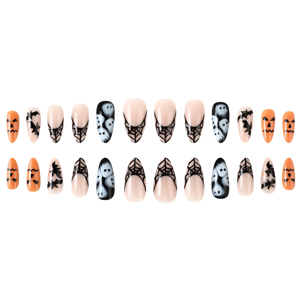 Spiderweb Nude Almond — Medium Almond Press-On Nails