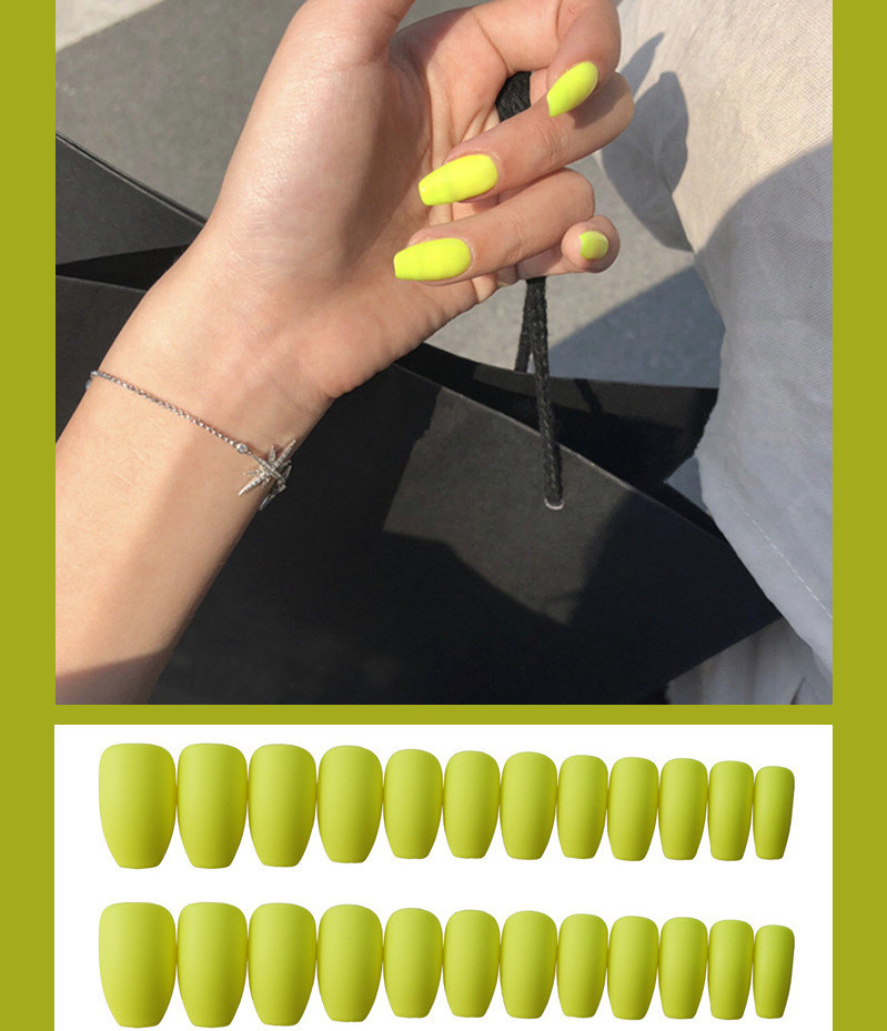 Neon Yellow Coffin — Long Press-On Nails