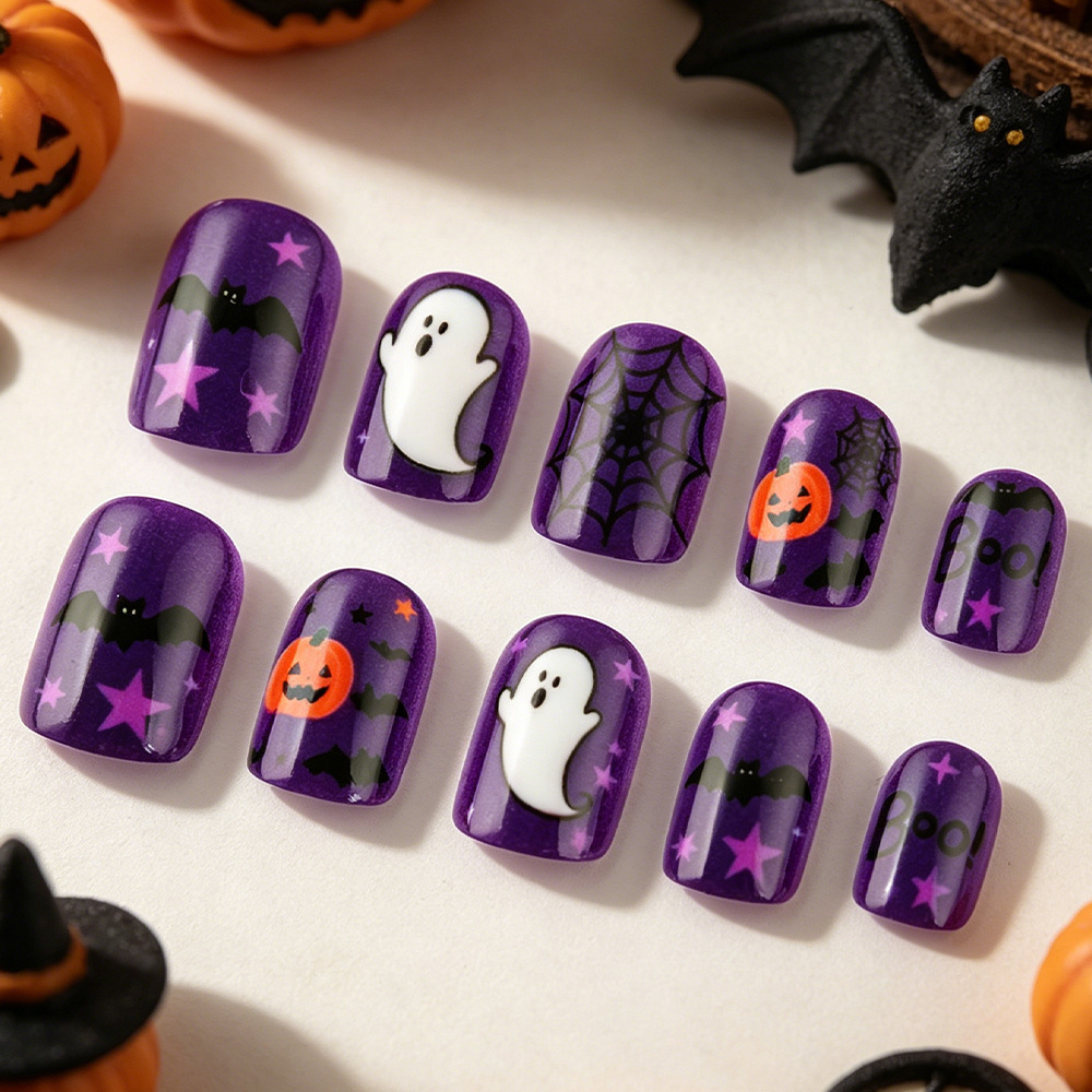 Boo Purple Square — Short Square Press-On Nails