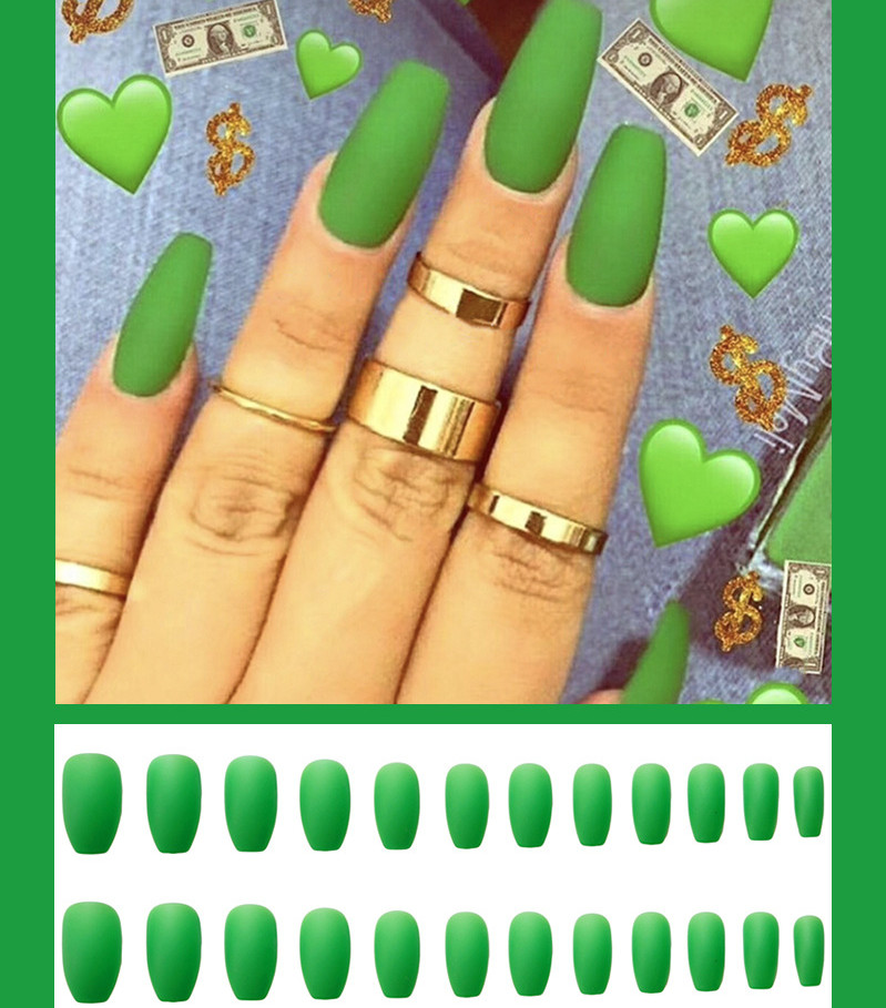 Matte Green Coffin — Long Press-On Nails