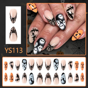 Spiderweb Nude Almond — Medium Almond Press-On Nails - Image 1