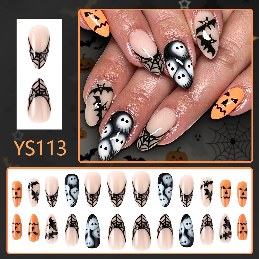 Spiderweb Nude Almond — Medium Almond Press-On Nails