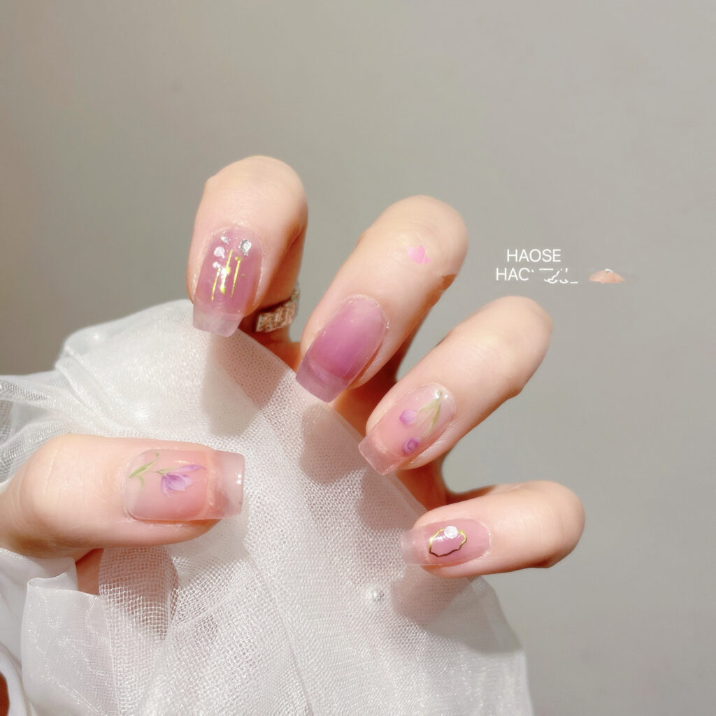 Pink Purple Floral — Semi-Cured Gel Nail Strips