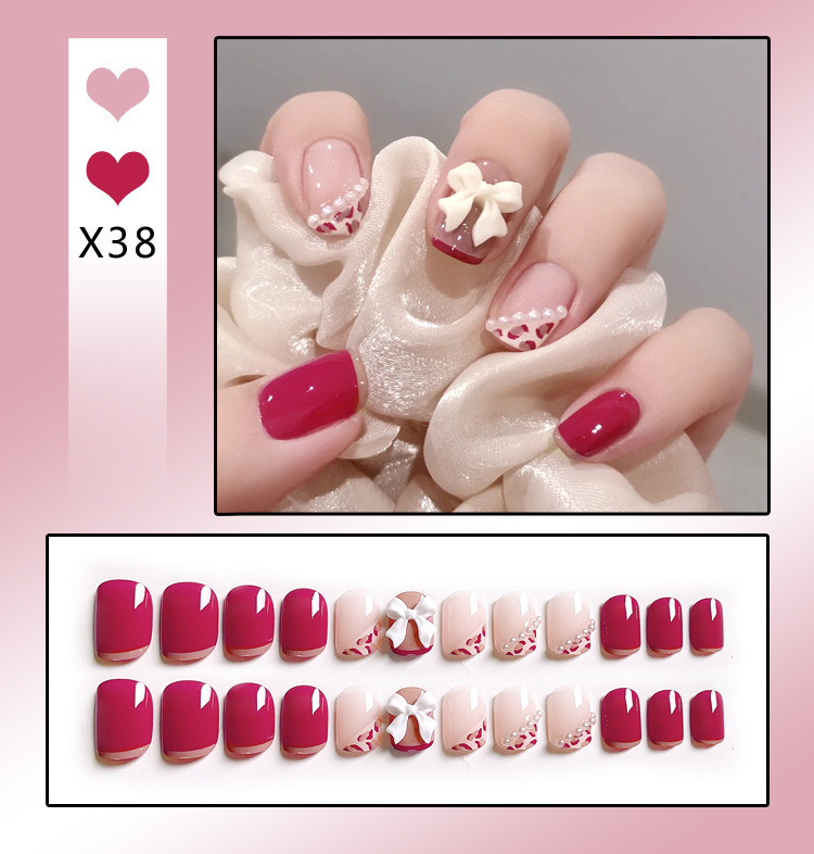 French Tip Press-On Nails with Rhinestones