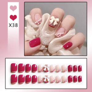 French Tip Press-On Nails with Rhinestones - Image 5