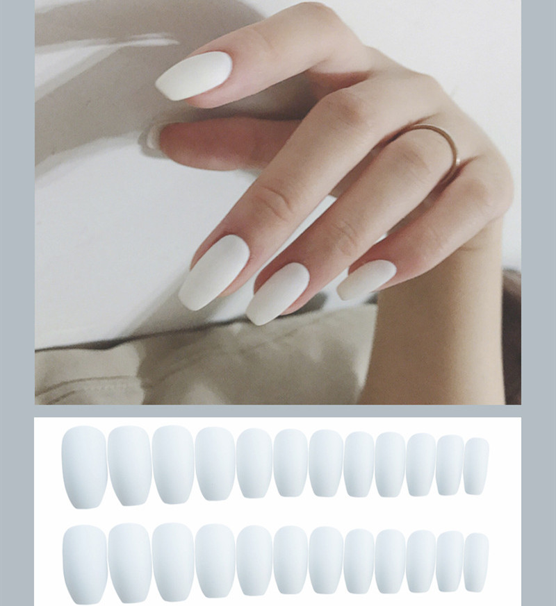 Matte White Almond — Long Press-On Nails