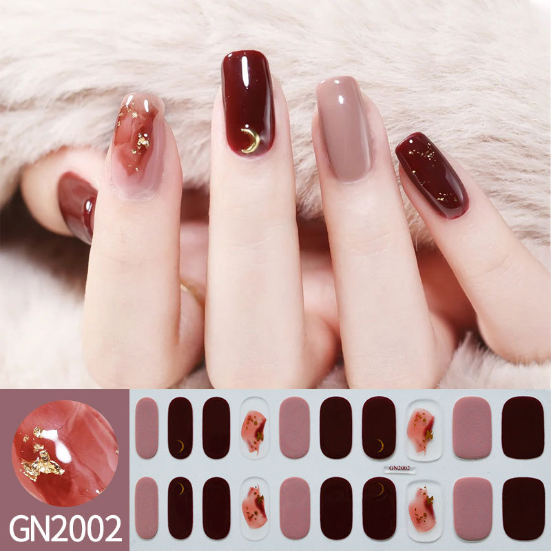 Wine Red Gold Moon — Semi-Cured Gel Nail Strips