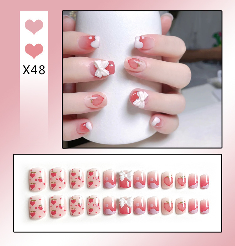 French Tip Press-On Nails with Rhinestones