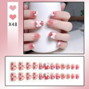 French Tip Press-On Nails with Rhinestones - Image 37