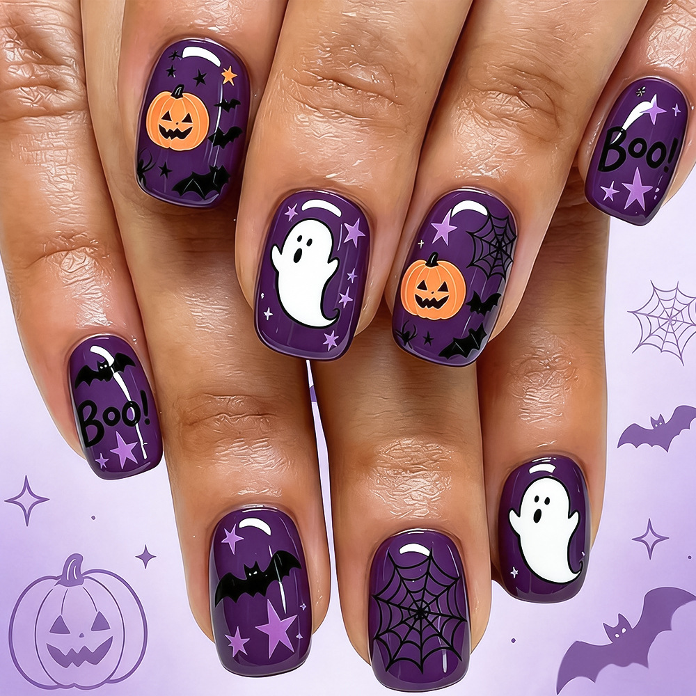Boo Purple Square — Short Square Press-On Nails