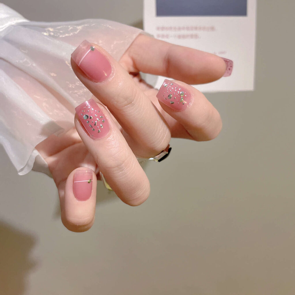 Pink Glitter Rhinestone — Semi-Cured Gel Nail Strips
