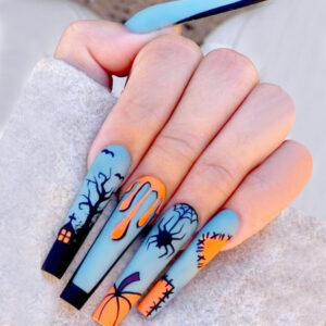 Haunted House Matte Blue — Long Coffin Press-On Nails - Image 5
