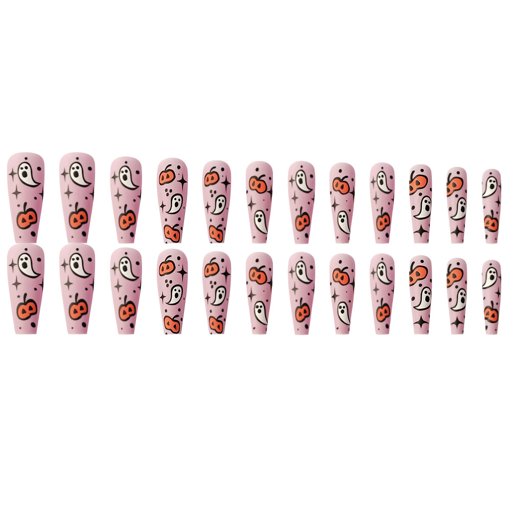 Pastel Ghost Pumpkin — Long Almond Press-On Nails