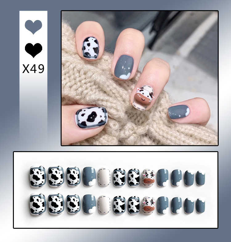French Tip Press-On Nails with Rhinestones
